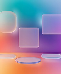 3D glassmorphism background design. Glass overlay effect isolated on abstract background with liquid gradient shapes. Glassmorphism background banner with transparent glass frame template.