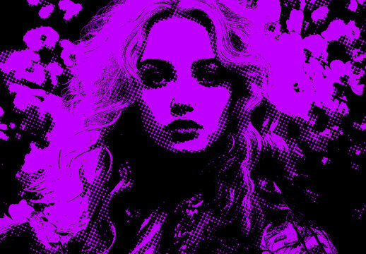 Purple And Black Pop Art Halftone Photo Effect