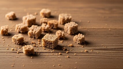 茶色砂糖、木製のテーブル上