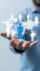 Global network connectivity and human resource management displayed in a futuristic concept