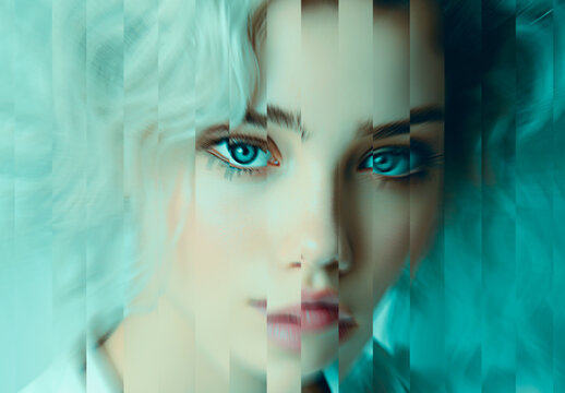 Teal And Cyan Mirror Fractal Photo Effect