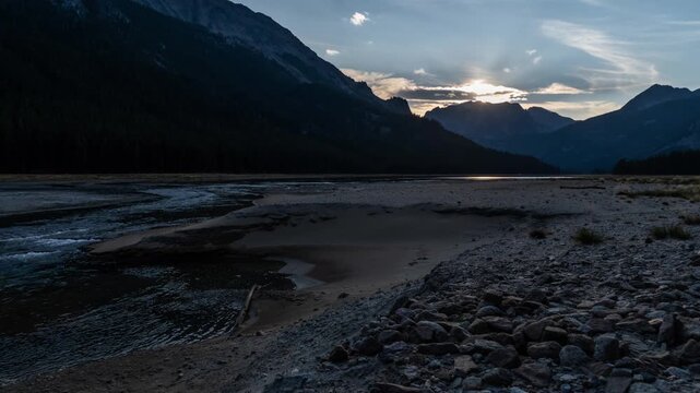 Sunset in the mountains with creek 