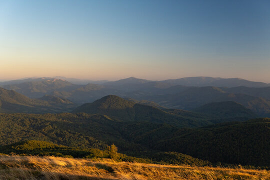 The landscape of the Ukrainian Bieszczady Mountains, view from Tarnica 