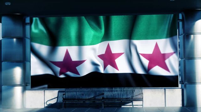 Syria National Waving Flag Displayed on Digital screen at Airport