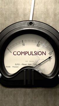 Compulsion meter showing big levels of compulsion. Dangerously increasing values of compulsion, critical overload. Too much, off the charts. Max compulsion