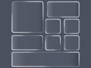 Liquid glass smartphone interface isolated. White ui light frame square and circle banner with shine stroke. Control center widget for smartphone and web app, vector illustration.