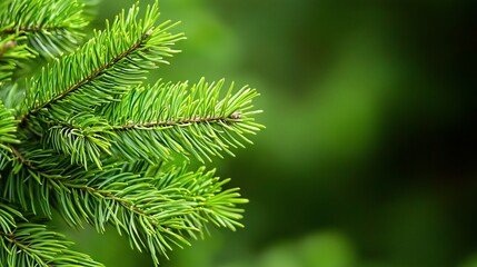 Lush Green Fir Branches A CloseUp of Natures Beauty with Soft Focus Background.