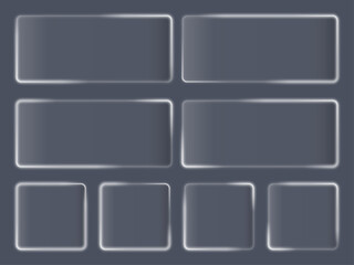 Liquid glass smartphone interface isolated. White ui light frame square and circle banner with shine stroke. Control center widget for smartphone and web app, vector illustration.