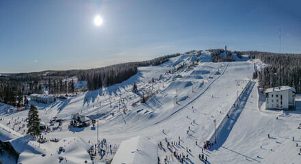 Vuokatti winter sport area in Sotkamo, Finland at wintertime