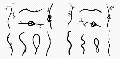 Set of hand-drawn doodle vines, branches, and plant elements in various shapes and forms. © Akun