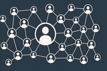 User icons connect to a central figure, illustrating a network of interactions in a digital environment with lines radiating outward