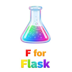 3D icon of a glass flask with colorful bubbly liquid, representing chemistry and liquids