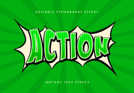 Green And White Comic Book Text Effect Action Halftone Font
