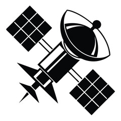 satellite with solar panels line art silhouette vector illustration
