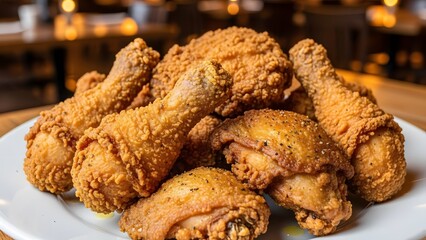 Crispy fried chicken drumsticks on a plate