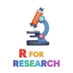 3D icon of a stylized microscope, symbolizing research, science, and discovery in a vibrant style.