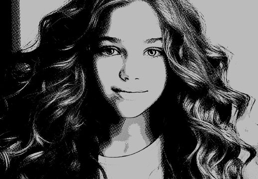 Black And Gray Noir Comic Photo Effect Halftone Portrait