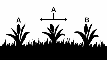 An illustrative silhouette showing three identical plants with labels A and B, indicating a measured distance between them. © Sidra