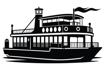 Obraz premium riverboat line art silhouette vector illustration