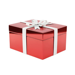Elegant red gift box with white ribbon