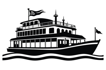 Obraz premium riverboat line art silhouette vector illustration