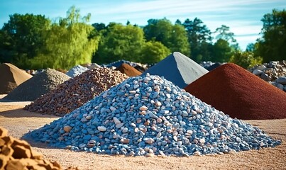Scenery of various piles of colorful gravel stones for building landscaping