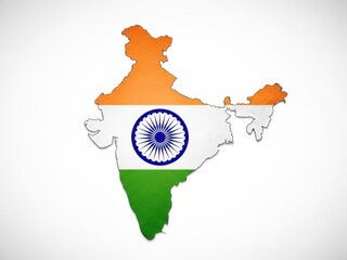Indian flag superimposed on a map of india isolated on white background