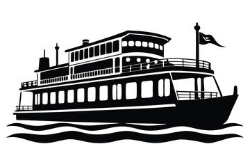 Obraz premium riverboat line art silhouette vector illustration