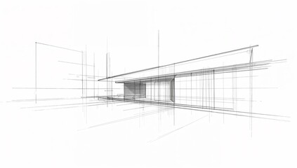 Fototapeta premium Architecture Sketch Showing Modern Building Design With Lines and Shapes in Perspective View