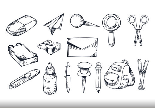 Black School Supplies items Illustration Set