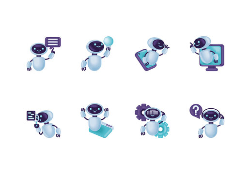 Blue And Purple Robot AI Technology Illustrations Set