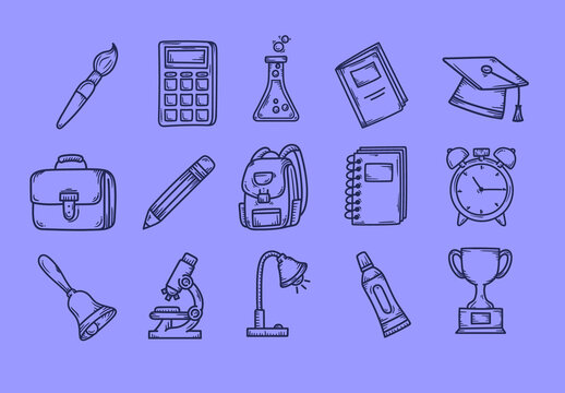 Black School Doodle Illustration Set