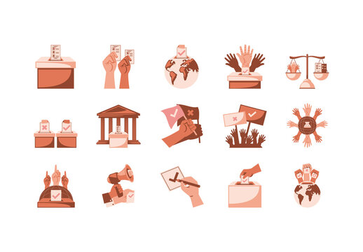 Red And Beige Democracy Voting Election Icons Set
