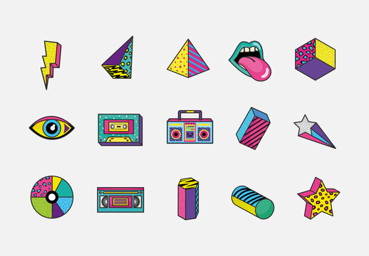 Colorful 90s Nostalgia Illustration Set