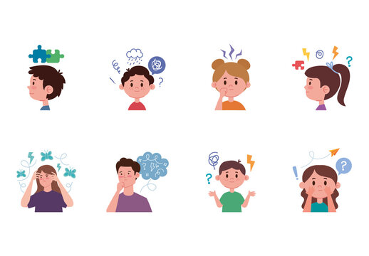 Colorful ADHD Confused People llustration Set