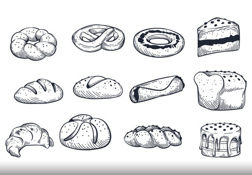 Colorful Bakery Hand Drawn Illustration Set