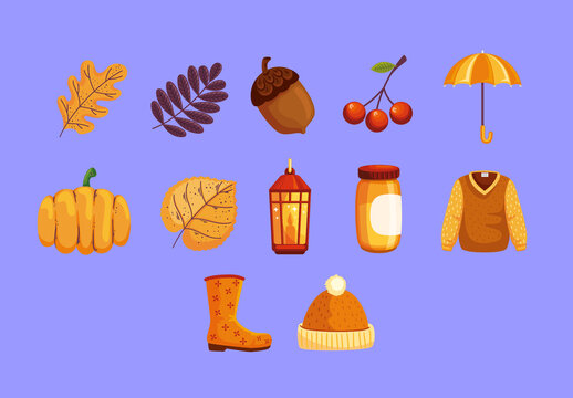 Colorful Autumn Season Illustration Set