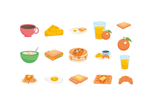 Colorful Breakfast Flat Illustration Set
