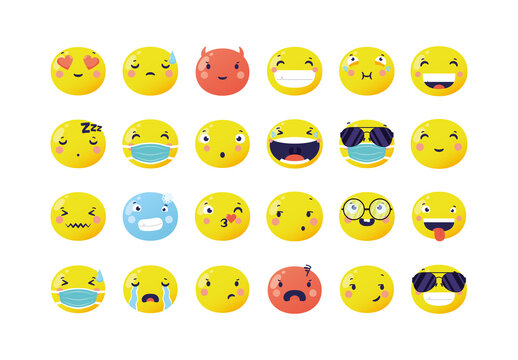Colorful Cartoon Bubble Emoticons Illustration Set