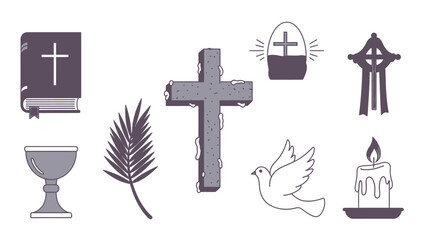 Purple religious symbols and cross book