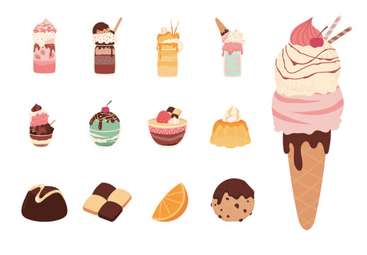Colorful Dessert Cartoon Illustration Set