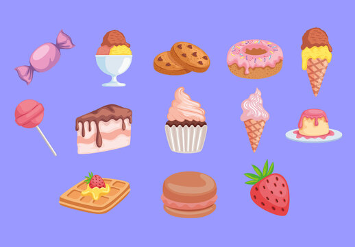 Colorful Dessert Bakery Food Illustration Set