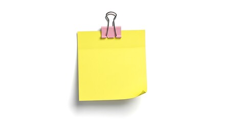 Yellow sticky note with pink binder clip