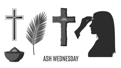 Ash Wednesday ceremony with cross and palm leaf © Vector Art