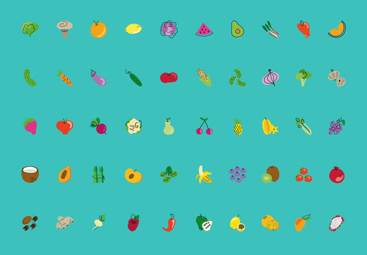 Colorful Fruit And Veggie Illustration Set