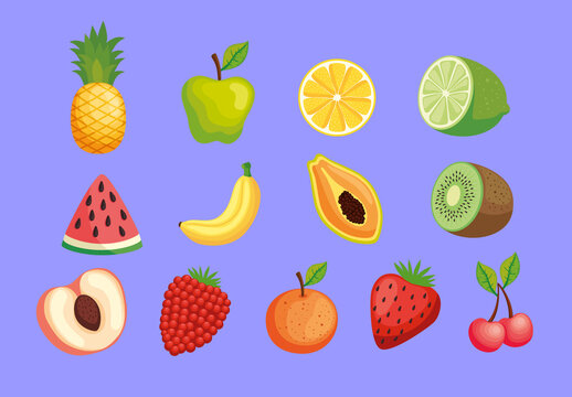 Colorful Fruits Fresh Illustration Set