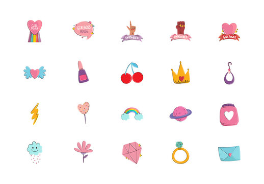 Colorful Girly Doodle Illustration Set