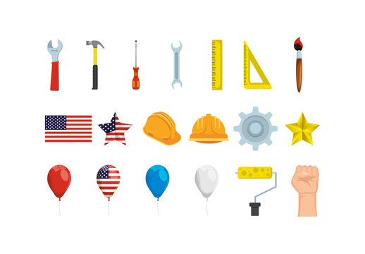 Colorful Labor Day Illustration Set