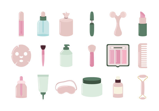 Colorful Korean Skincare Beauty Cosmetic Icons Set