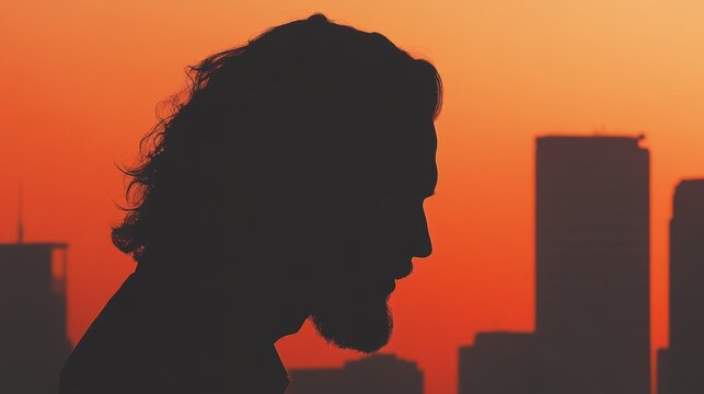 A single silhouette standing at the top of a skyscraper overlooking the city.